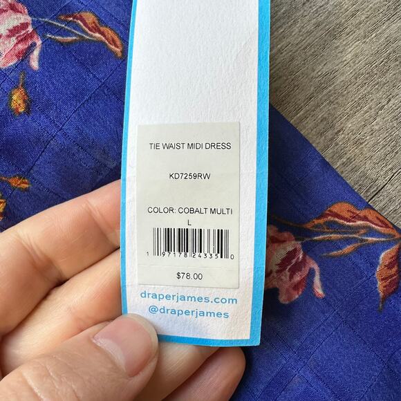 NWT Draper Jaems RSVP Tie Waist Mide Dress Cobalt Blue Floral Large - Picture 10 of 14